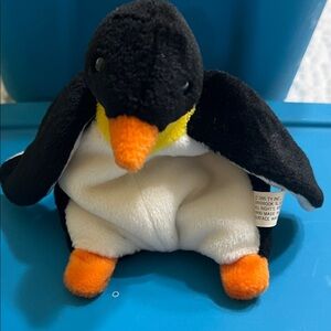 Ty Beanie Babie Penguin Plush with Black, White, and Orange